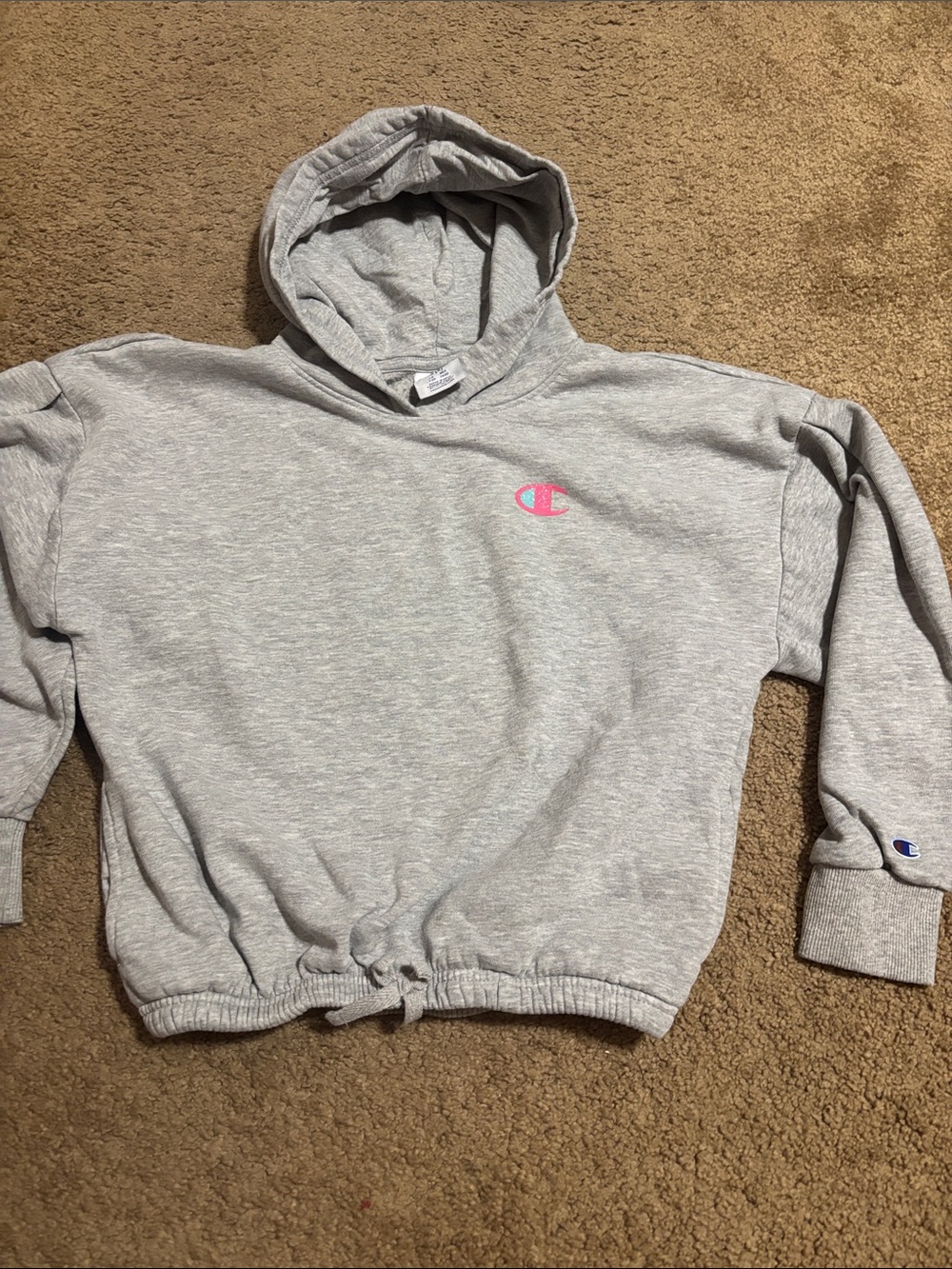 Champion Gray Hoodie with Pink Logo Accent